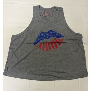 Modernlux Gray Patriotic Lip Printed T-shirt Size XL